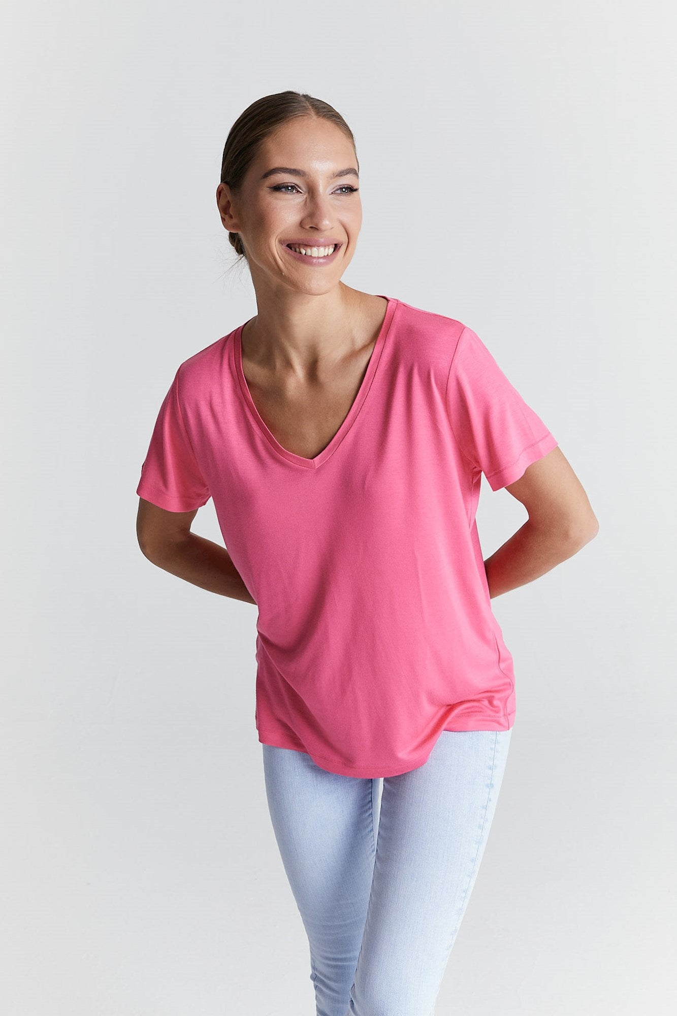 Luna - V Neck Short Sleeve - Pink