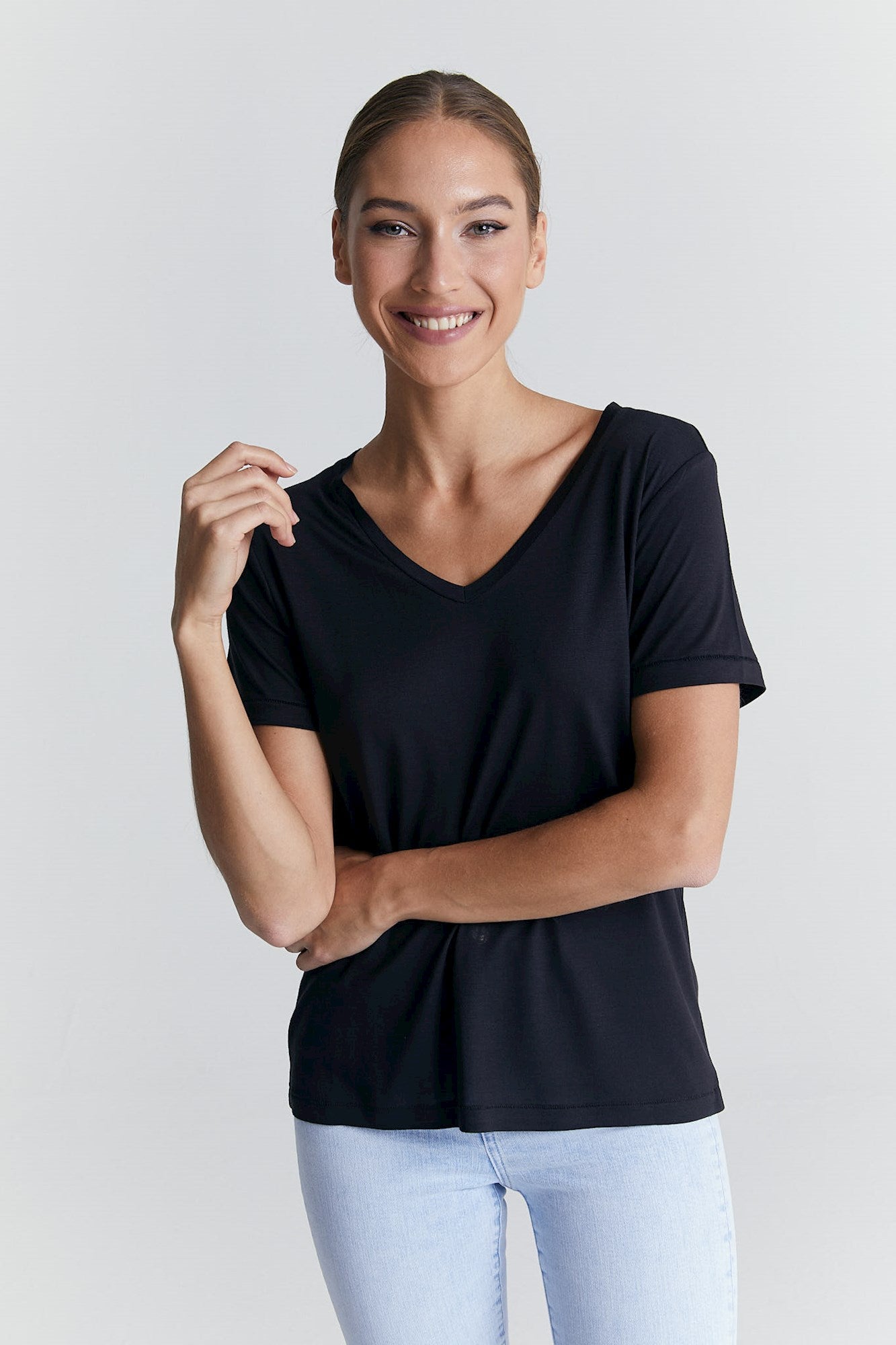 Luna - V Neck Short Sleeve - Anthracite