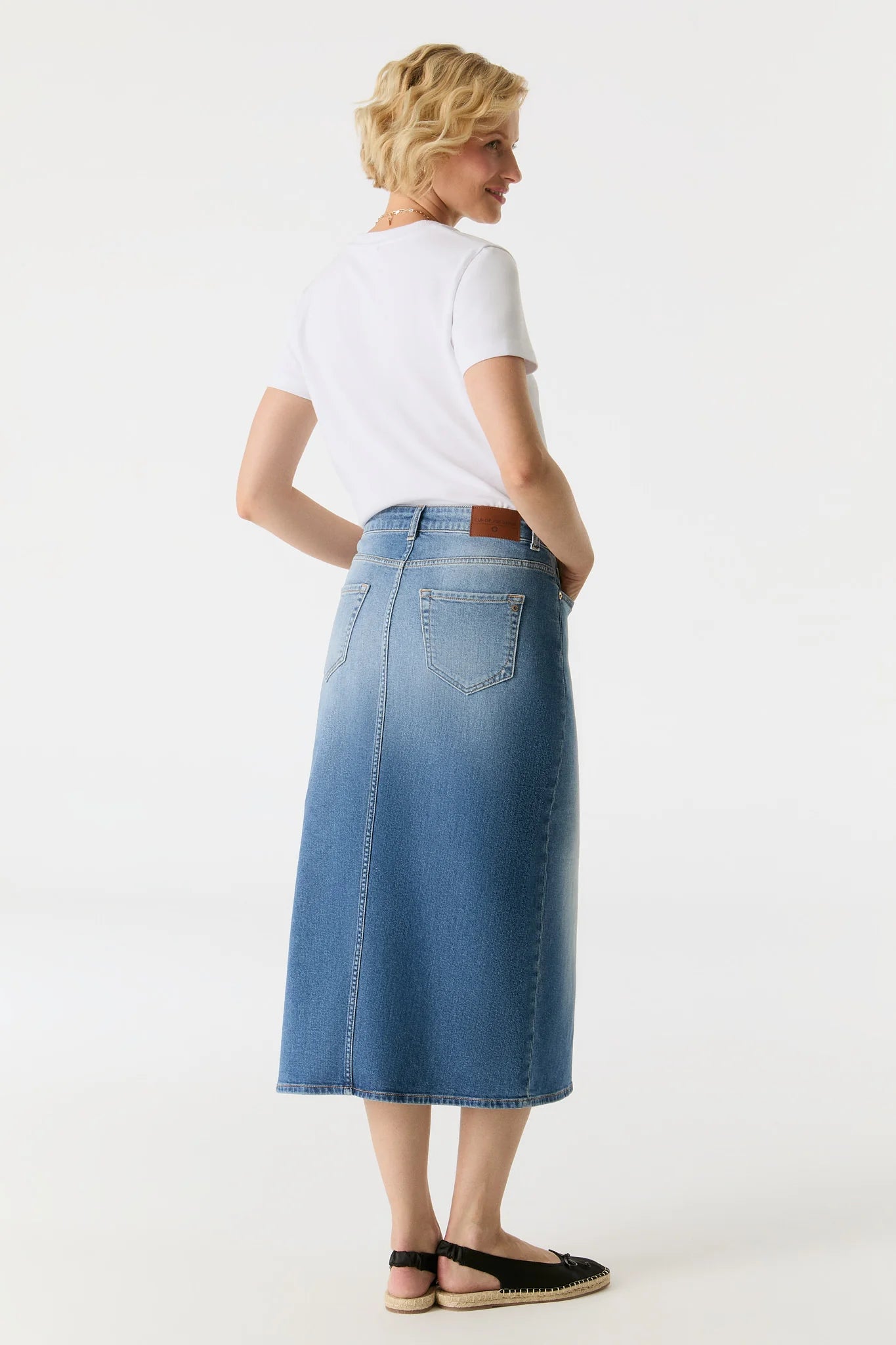 Evelyn - Mid Waist Long Skirt - Medium Blue