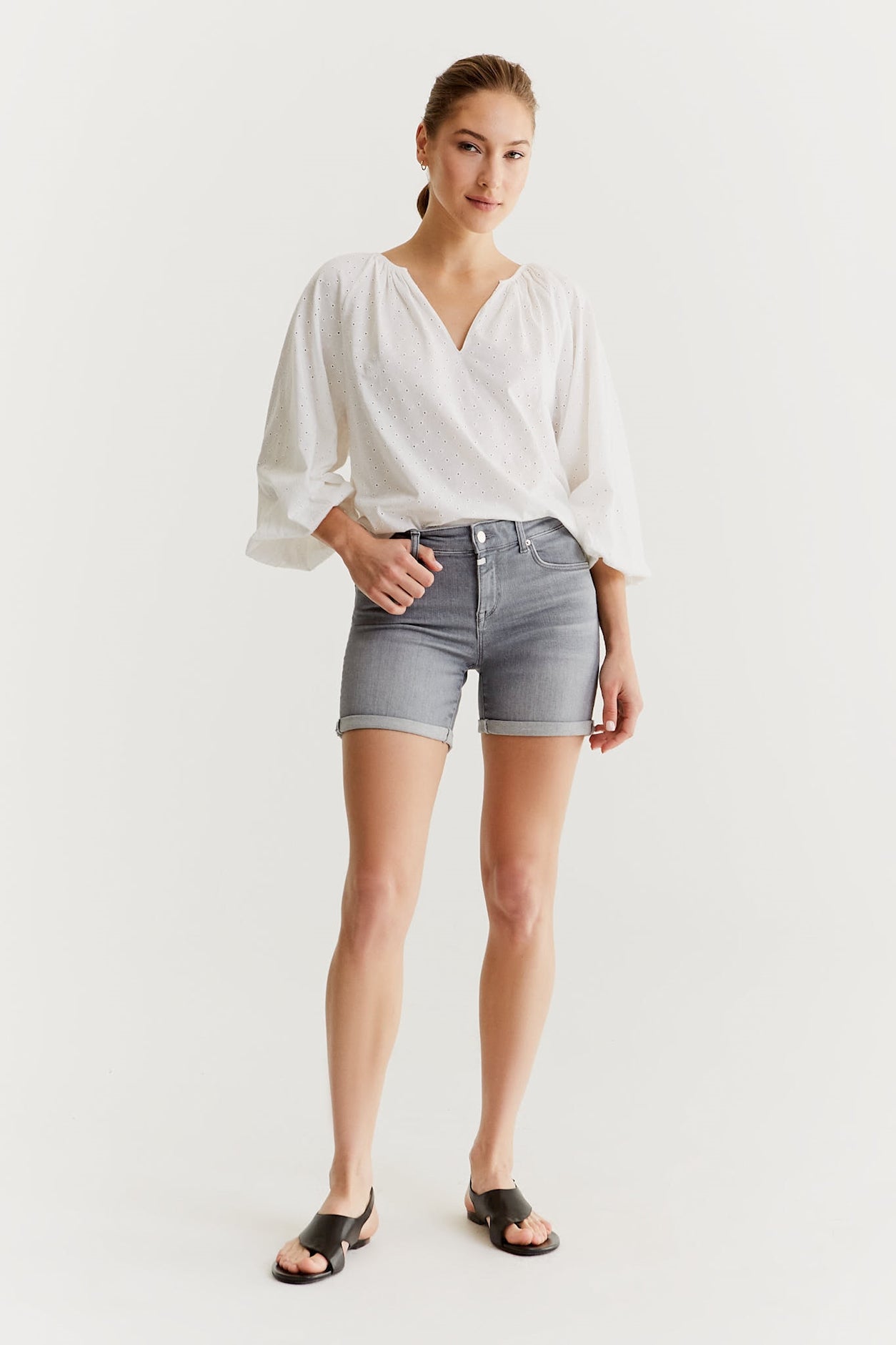 Emma - Denim Short - Steingrau