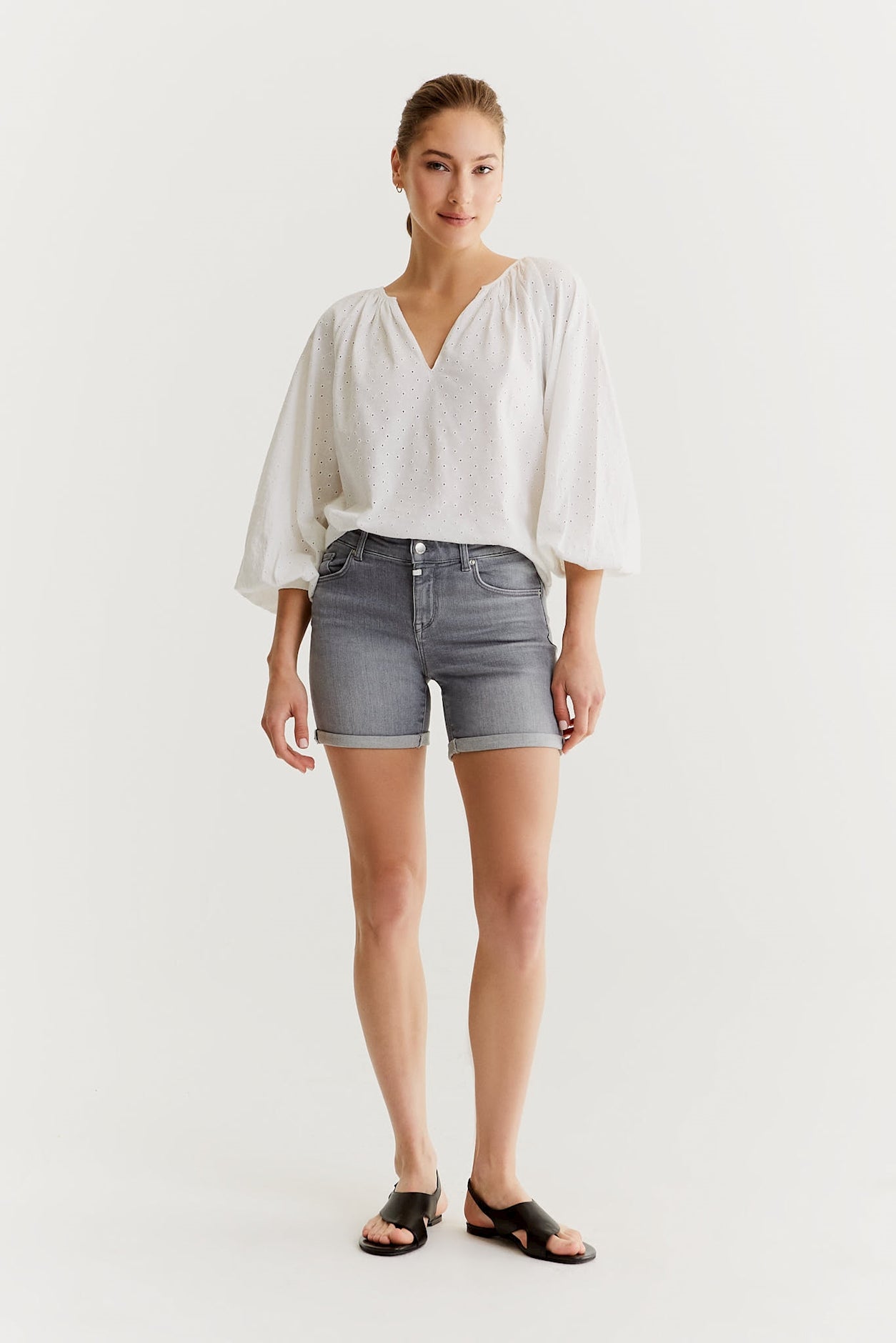 Emma - Denim Short - Steingrau