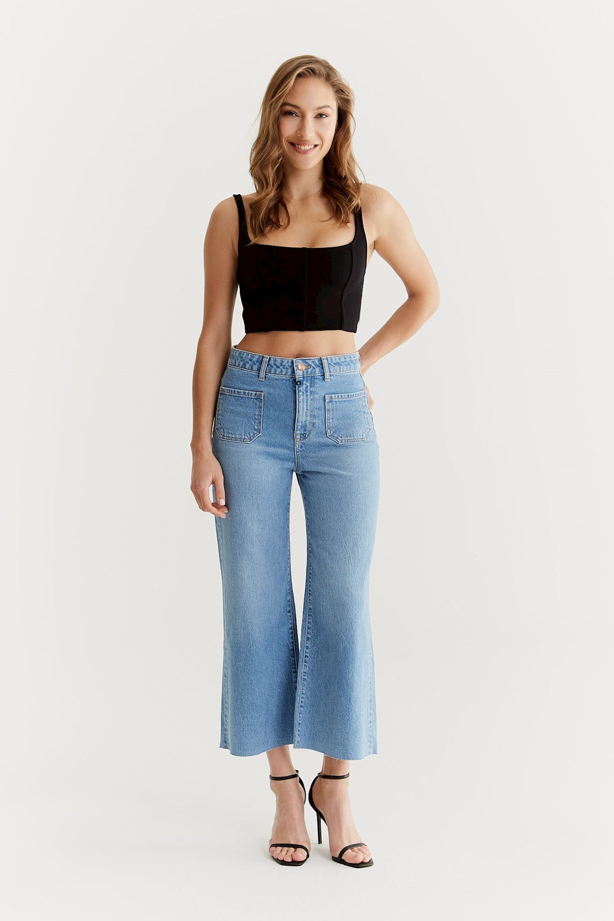 Larissa - High Waist Cropped Flare Jeans - Light Blue