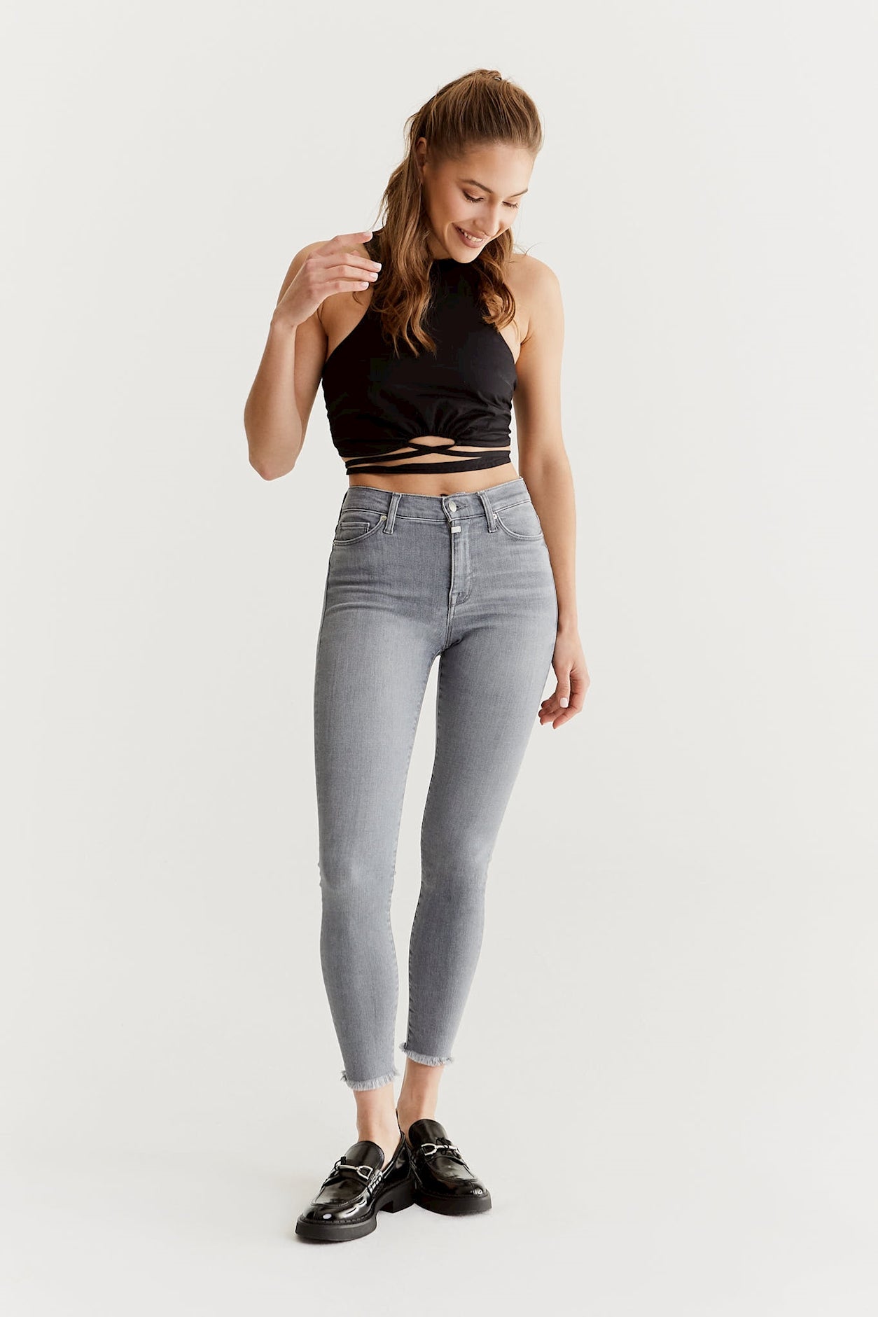 Lina - Skinny mit hoher Taille - Steingrau