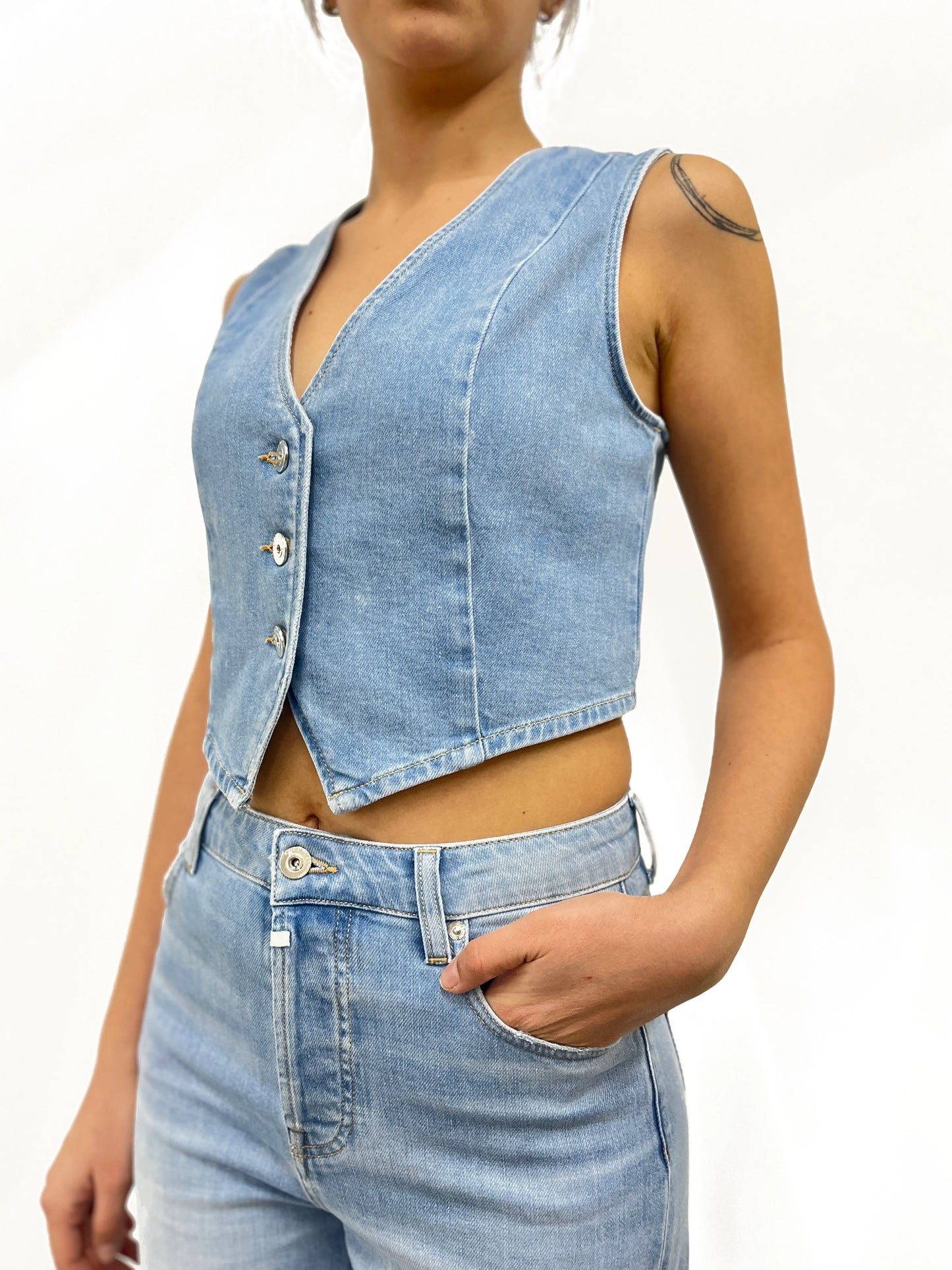 Adriana - Denim Vest - Light Blue