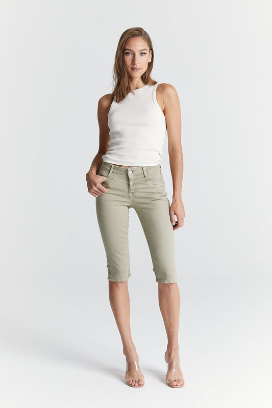 Karen - Mid Waist Skinny Capri Jeans - Light Khaki