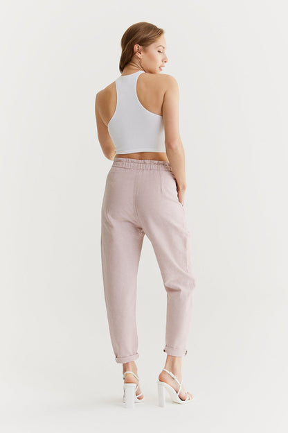Claudia - High Waist Paper Bag Cropped Chino - Dusty Rose