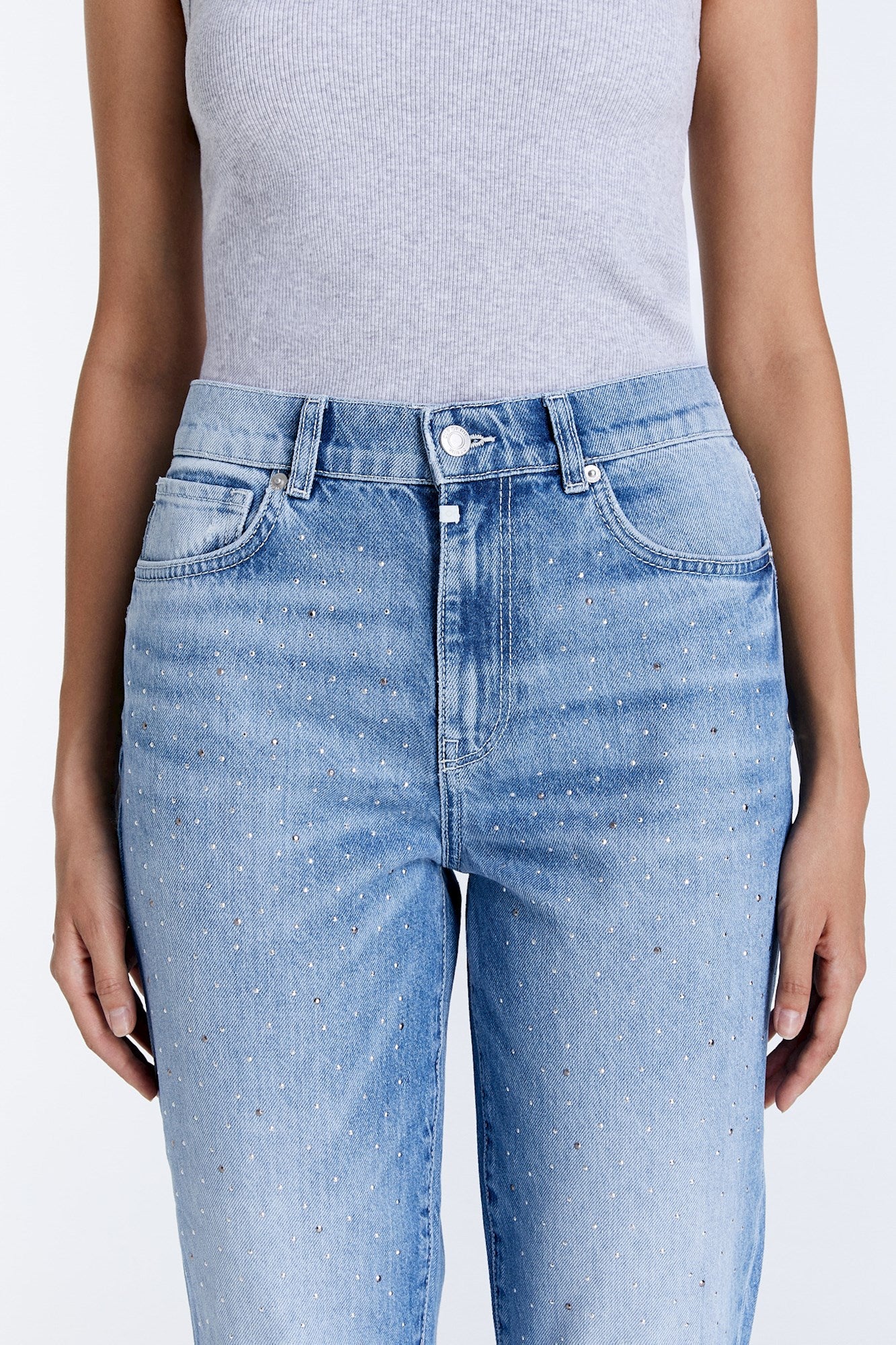 Daisy – 5-Pocket-Jeans mit mittlerer Taille – Hellblau bedruckt