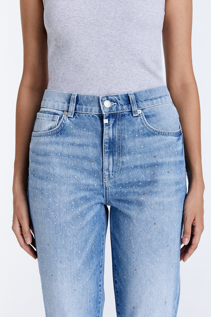 Daisy – 5-Pocket-Jeans mit mittlerer Taille – Hellblau bedruckt
