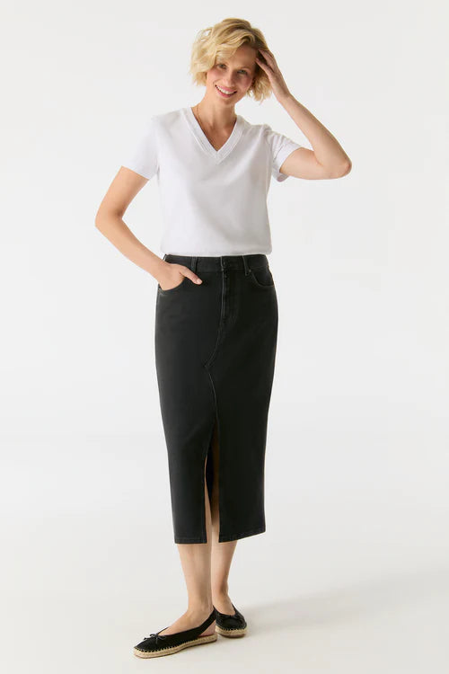 Evelyn - Mid Waist Long Skirt - Black Vintage