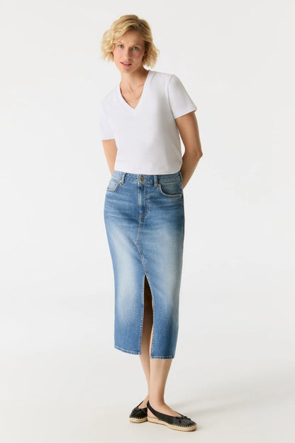 Evelyn - Mid Waist Long Skirt - Medium Blue