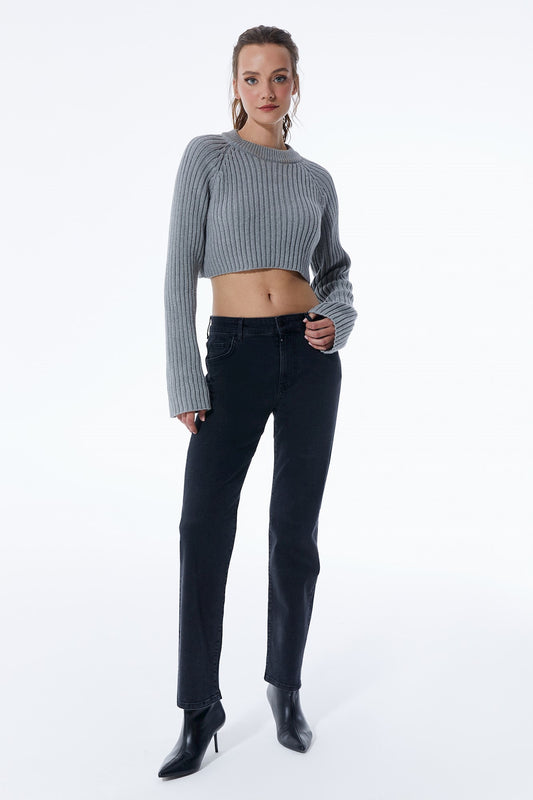 Kylie – 5-Pocket-Jeans mit mittlerer Taille – Schwarz Vintage