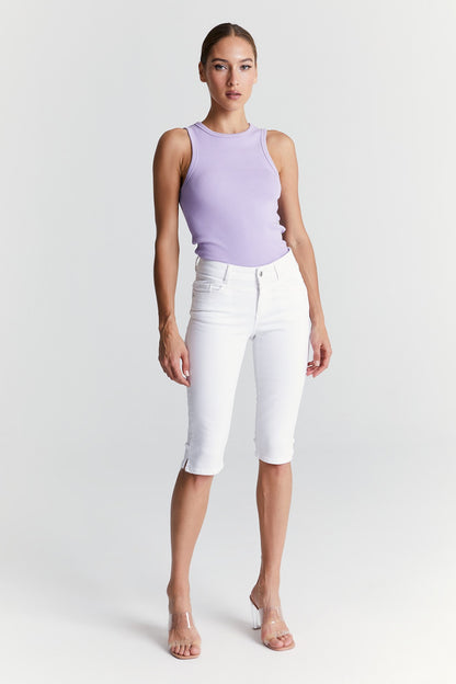 Karen - Mid Waist Skinny Capri Jeans - White