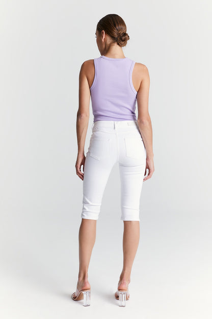 Karen - Mid Waist Skinny Capri Jeans - White