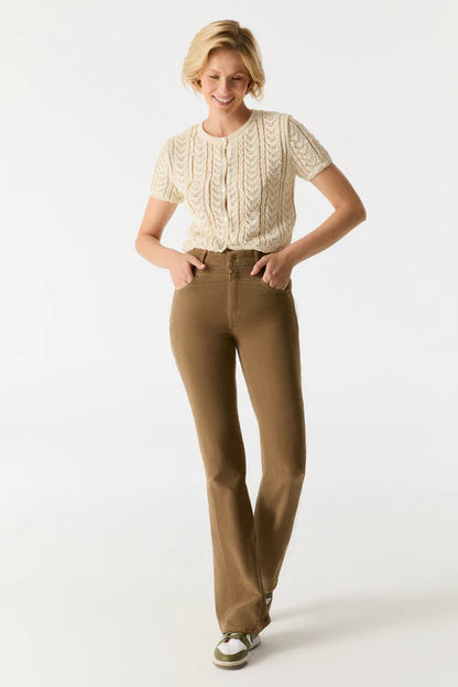 Matilda Cord - High Waist Flare Jeans - Beige