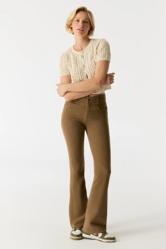 Matilda Cord - High Waist Flare Jeans - Beige