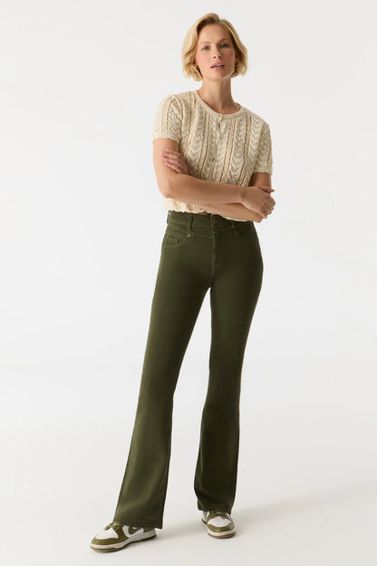 Matilda Cord - High Waist Flare Jeans - Green