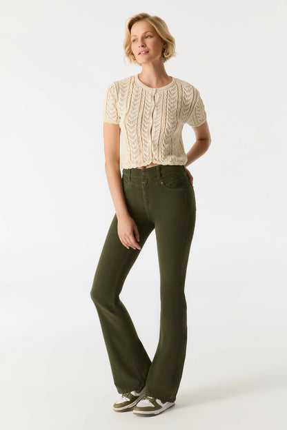 Matilda Cord - High Waist Flare Jeans - Green