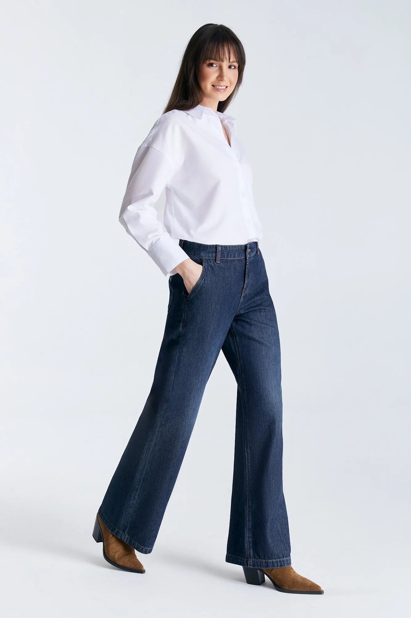 Maxine - Mid Waist Wide Jeans - Deep Blue