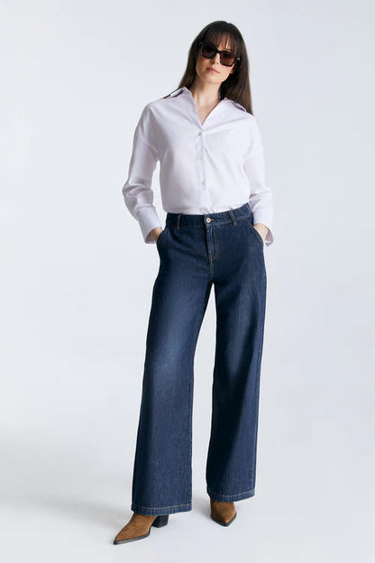 Maxine - Mid Waist Wide Jeans - Deep Blue