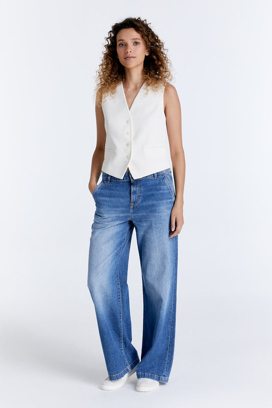 Maxine - Weite Jeans mit niedriger Taille - Mittelblau