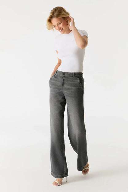 Maxine - Mid Waist Wide Jeans - Smoke Grey