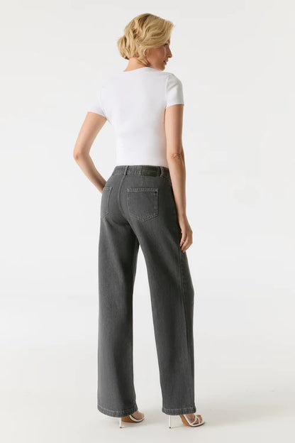 Maxine - Mid Waist Wide Jeans - Smoke Grey