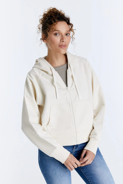 Maya - Crew Neck Zipped Sweatshirt - Off White