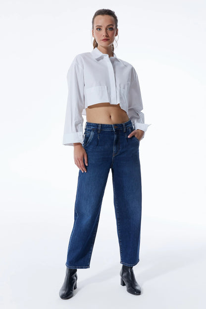 Rose – 5-Pocket-Jeans mit hoher Taille – Dunkelblau