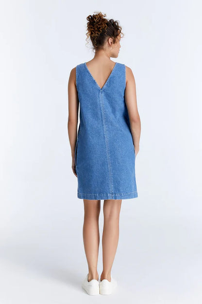 Sharon - Denim Mini Dress - Medium Blue