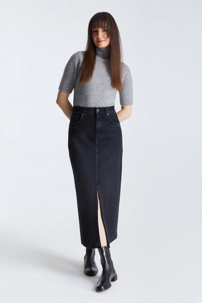 Valerie - Mid Waist Long Skirt - Black Vintage