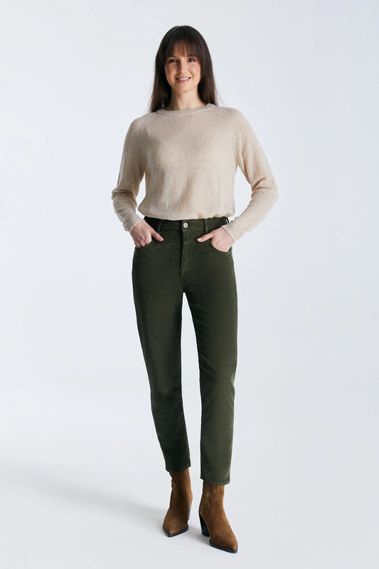 Victoria Cord - Mid Waist Regular Boyfriend Jeans - Green