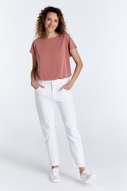 Victoria - Mid Waist 5 Pocket Regular Fit Jeans - White