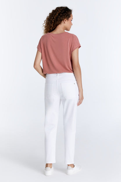 Victoria - Mid Waist 5 Pocket Regular Fit Jeans - White
