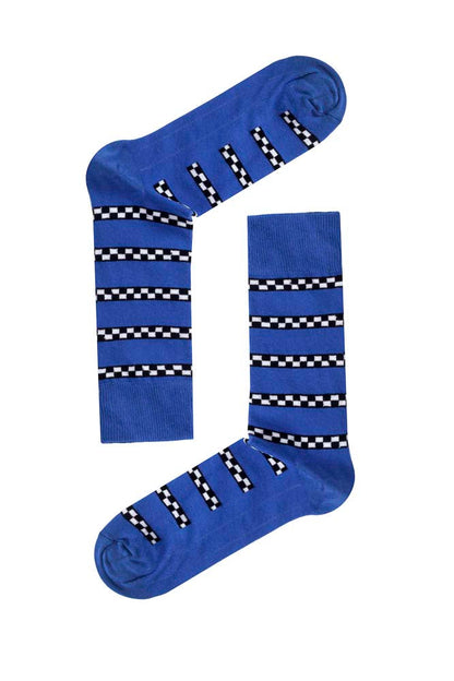 Blue Check Mate Socks - Blue/Black/White