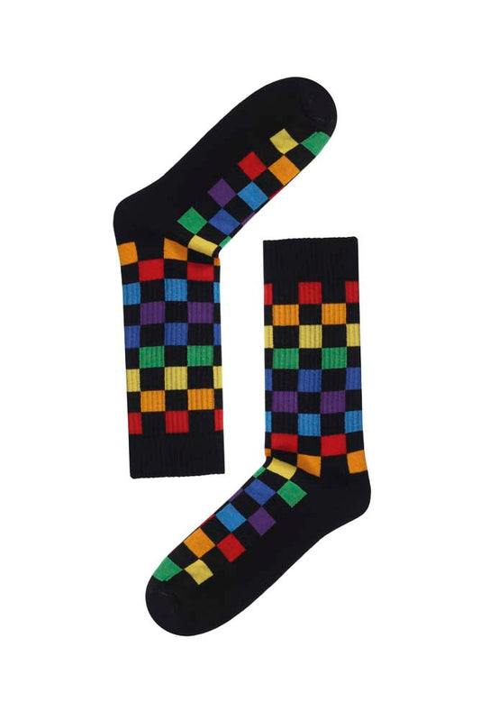 Multi Checker Performance Socks - Black/Multi