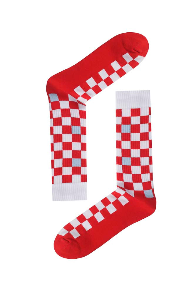 Red Checker Performance Socken - Rot/Weiß