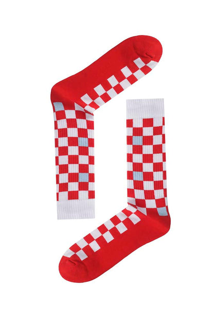 Red Checker Performance Socks - Red/White