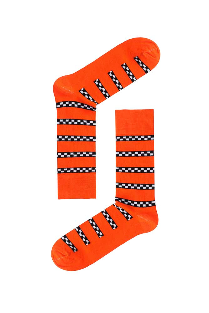Orange Check Mate Socks - Orange/Black/White