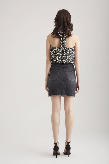 Amber - Mid Waist Skirt Jeans - Coal Black