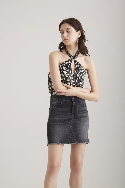 Amber - Mid Waist Skirt Jeans - Coal Black