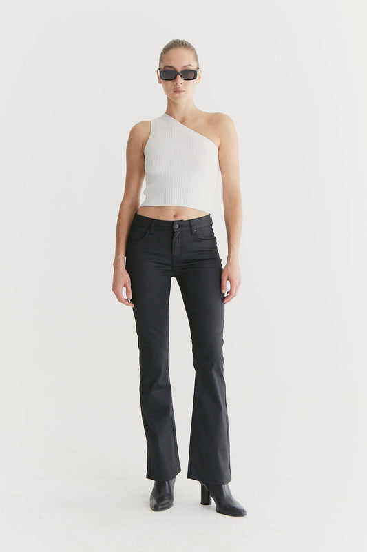 Laura - Mid Waist Flare Jeans - Black coated