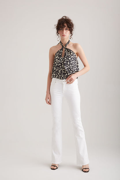 Laura - Mid Waist Flare Jeans - White