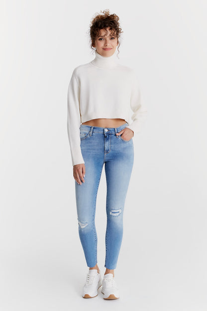 Lina - Skinny mit hoher Taille - Blau Destroyed