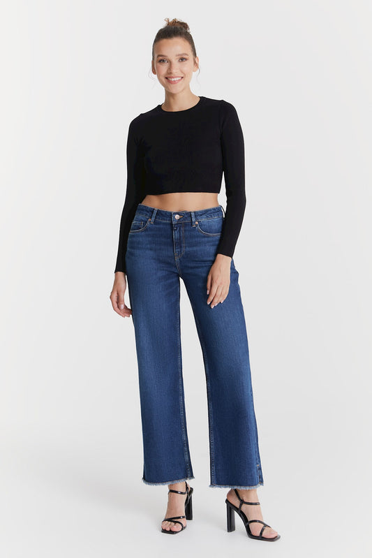 Sandra - Mid Waist 5 Pocket Straight Jeans - Astra Blue
